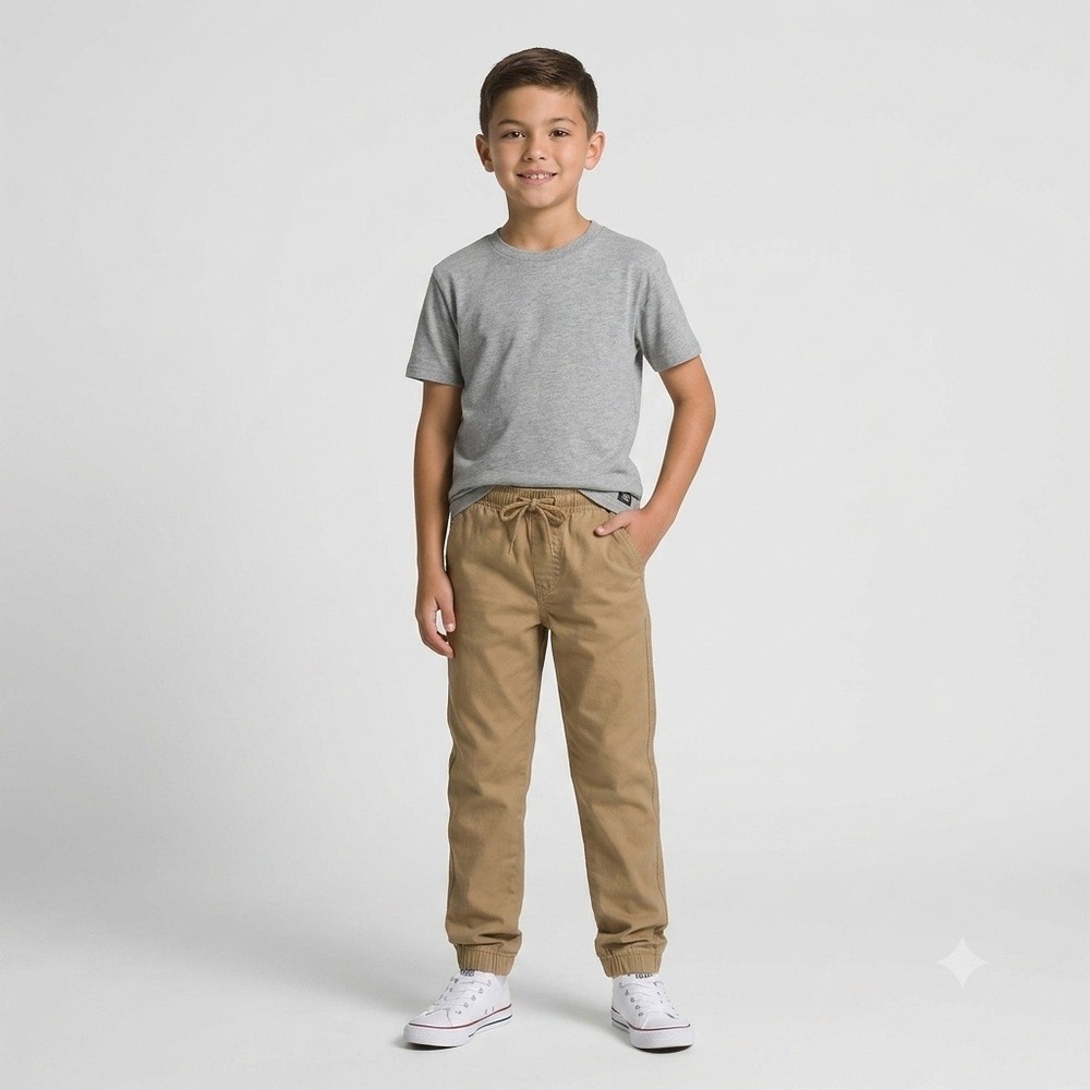 Vans Range Pants Boys XL Khaki Tan Elastic Waist Cotton Twill VN000DPUMD2
